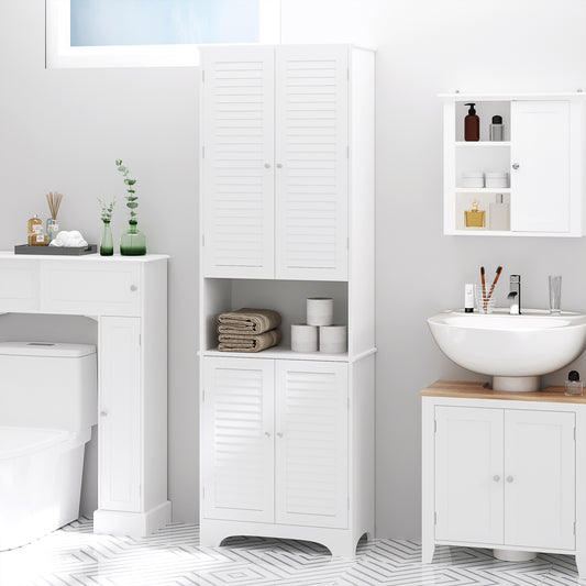 Tall Narrow Bathroom Linen Cabinet White w/ Adjustable Shelves