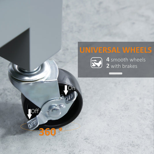 Kitchen Island Cart, Rolling Kitchen Island with Storage Shelf, Solid Wood Top, Drawer, for Dining Room, Gray