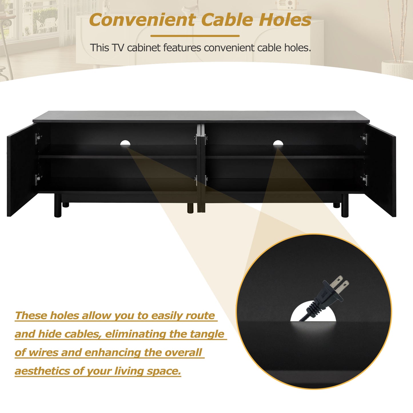 71" Black TV Stand Modern Entertainment Center w/ Arch Doors