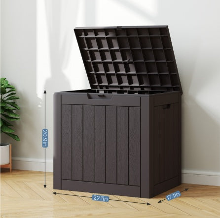 31 Gallon Deck Box - Small Lockable Resin Outdoor Storage Box Waterproof for Patio Cushions, Garden Tools & Package Delivery, Brown/Black