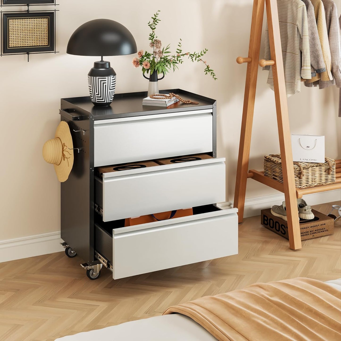 Rolling Tool Chest 3-Drawer Garage Cabinet Black-Grey