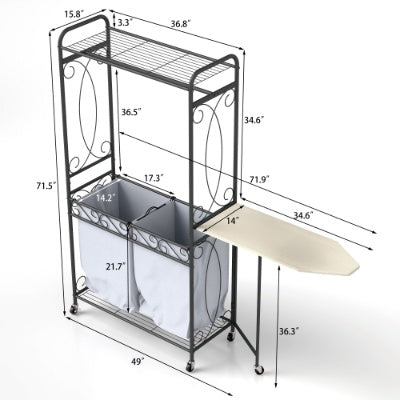Multi Functional Rolling Laundry Hamper With Hanging Rail And Storage Shelf
