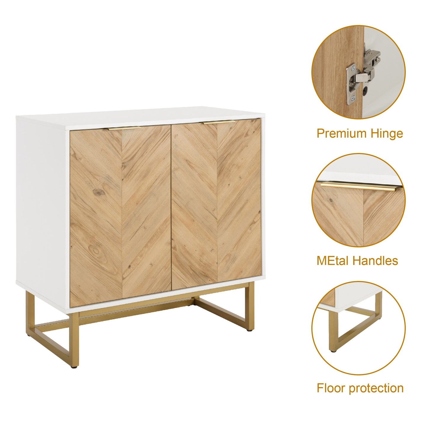 White & Gold 2-Door Accent Storage Cabinet – Modern Buffet Sideboard