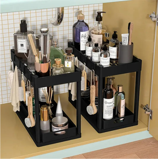 Sink Shelf Double-tier Sink-mounted Storage Rack, Kitchen Cabinet Shelving Unit, Multi-purpose Bathroom Storage Basket