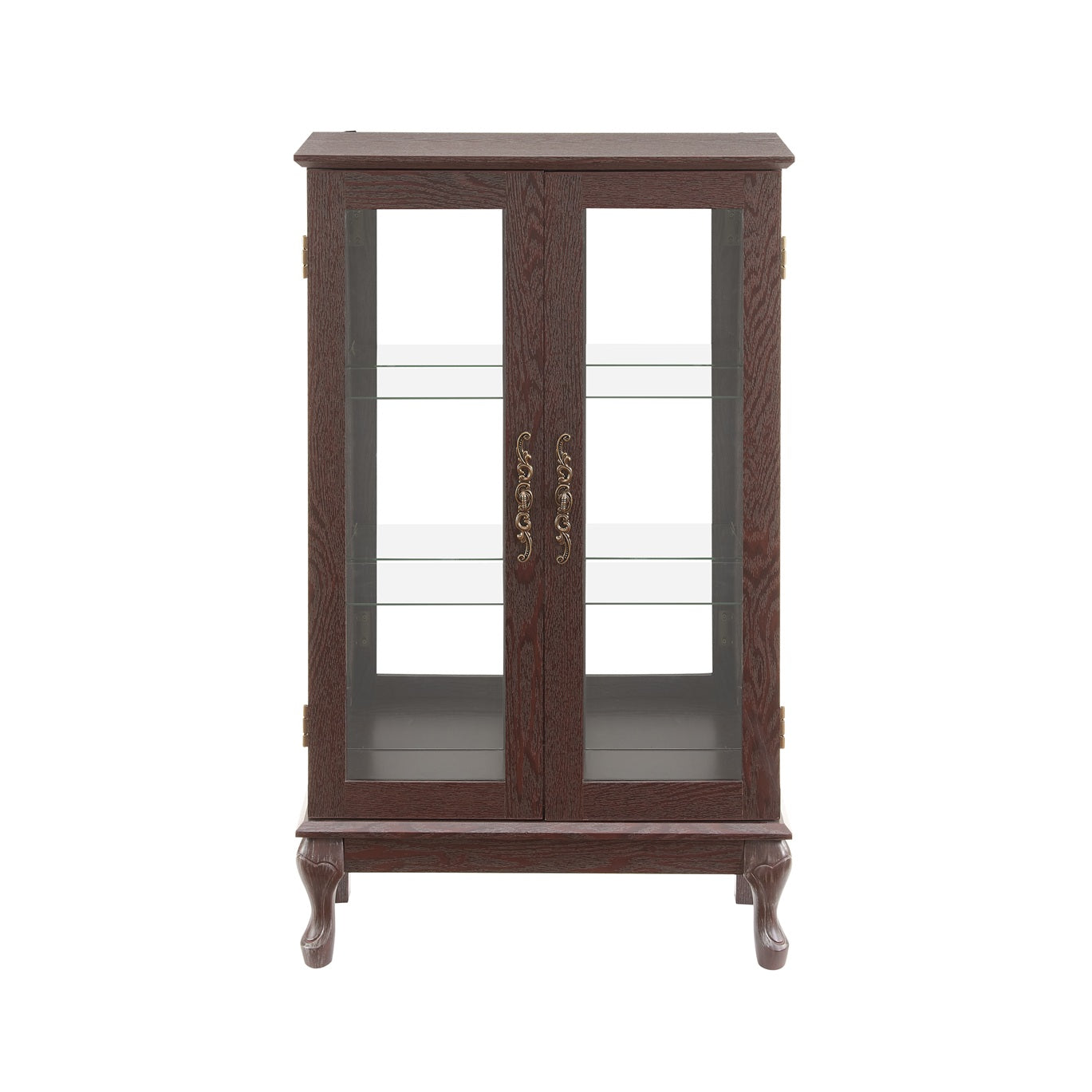 Cherry 2-Door Curio Cabinet with Tempered Glass Doors - Lighted Display Cabinet with Mirrored Back & Adjustable Shelves for Home, Office