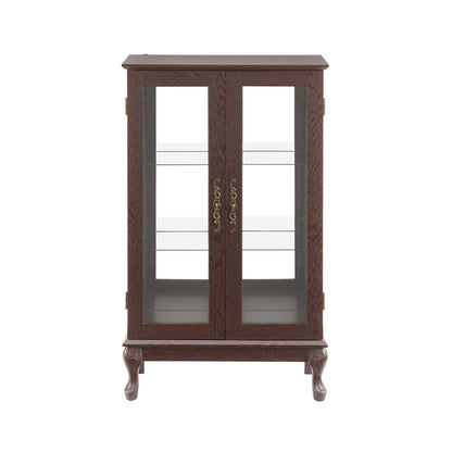 Cherry 2-Door Curio Cabinet with Tempered Glass Doors - Lighted Display Cabinet with Mirrored Back & Adjustable Shelves for Home, Office