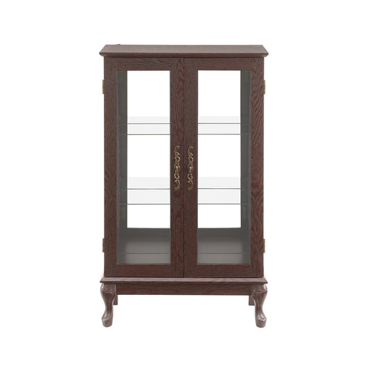 Cherry 2-Door Curio Cabinet with Tempered Glass Doors - Lighted Display Cabinet with Mirrored Back & Adjustable Shelves for Home, Office