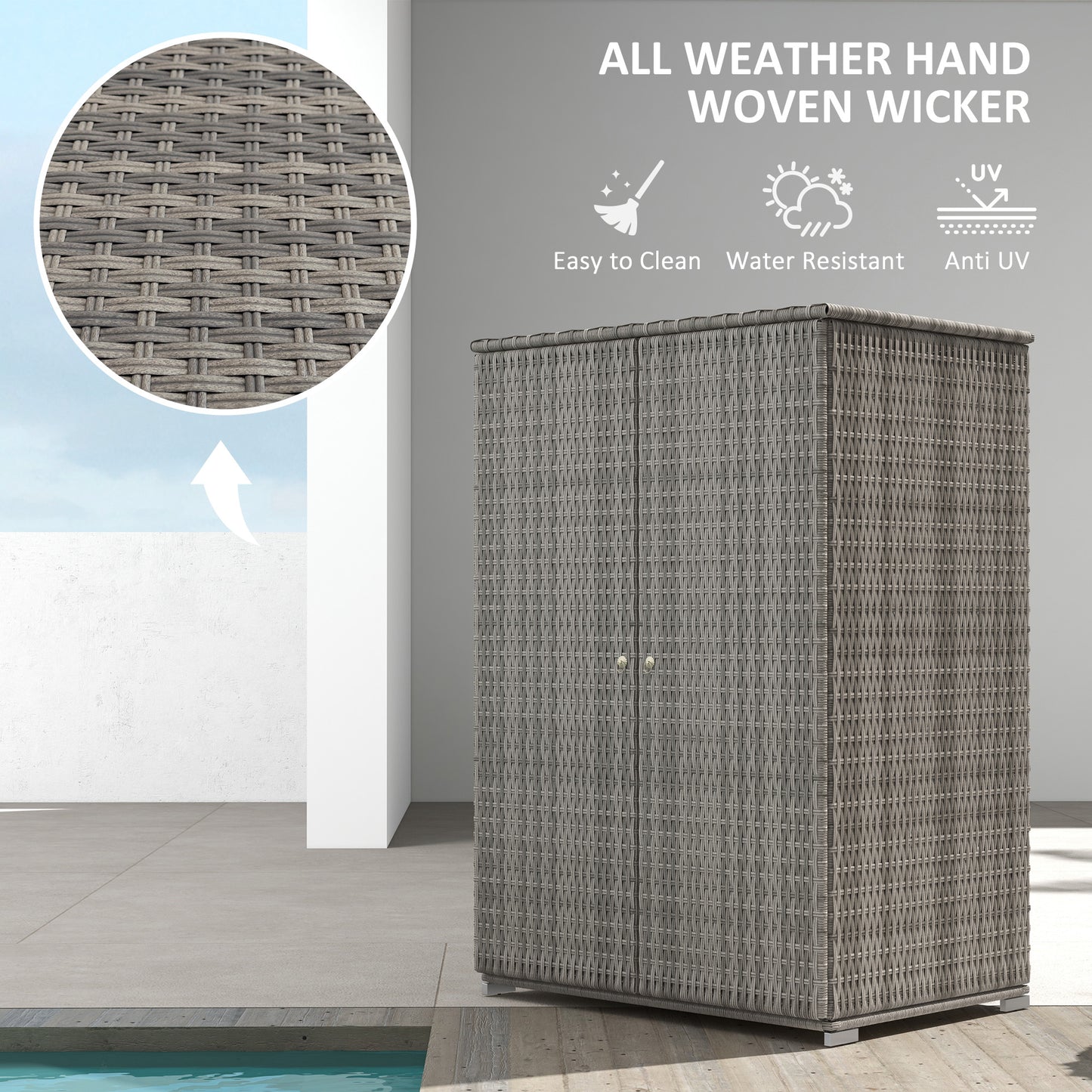 Dark Gray Rattan Pool Towel Cabinet Outdoor Storage