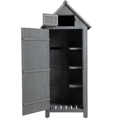 70.5" Tall Wooden Garden Shed - Gray Outdoor Storage Cabinet Tool Shed for Patio & Backyard