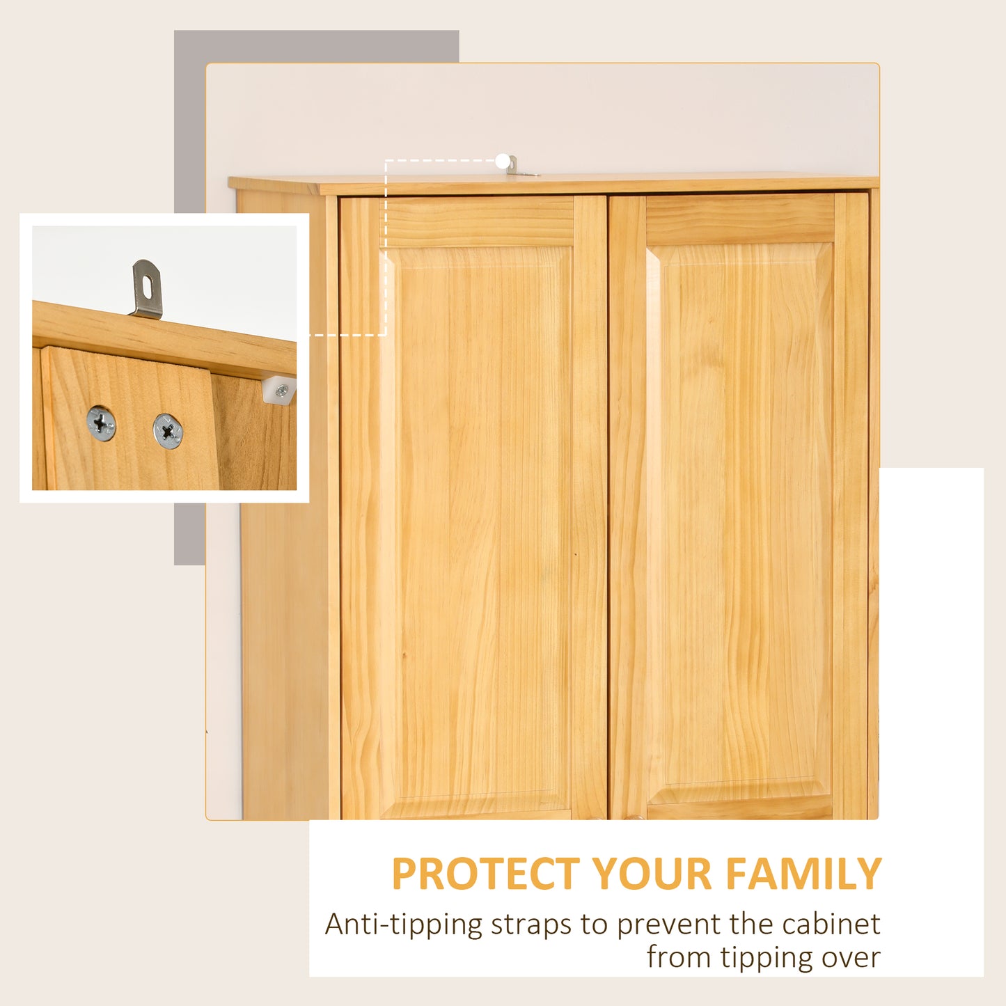 67" Pinewood Kitchen Pantry Cabinet w/ Adjustable Shelves