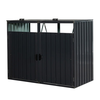 Metal Garbage Bin Shed for 2 Trash Cans - Charcoal Galvanized Steel Outdoor Trash Can Enclosure Storage Shed for Garden Yard Lawn