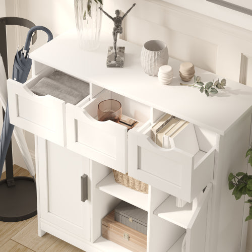 White Accent Storage Cabinet w/ Drawers & Adjustable Shelves