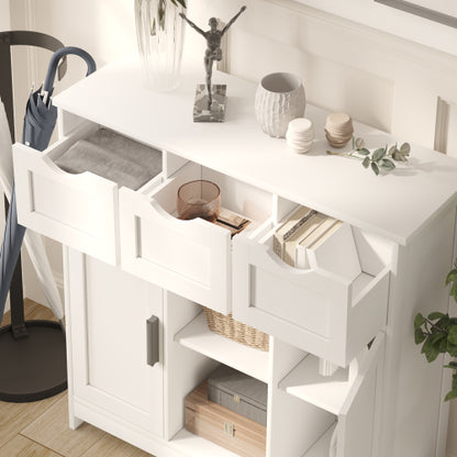 White Accent Storage Cabinet w/ Drawers & Adjustable Shelves