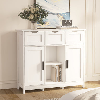 White Accent Storage Cabinet w/ Drawers & Adjustable Shelves