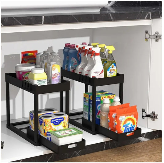 Sink Shelf Double-tier Sink-mounted Storage Rack, Kitchen Cabinet Shelving Unit, Multi-purpose Bathroom Storage Basket