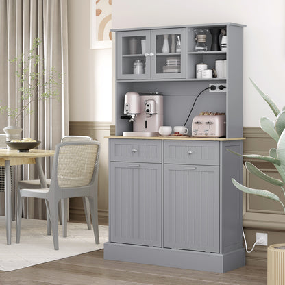 Gray Kitchen Pantry Cabinet with Charging Station & Tilt-Out