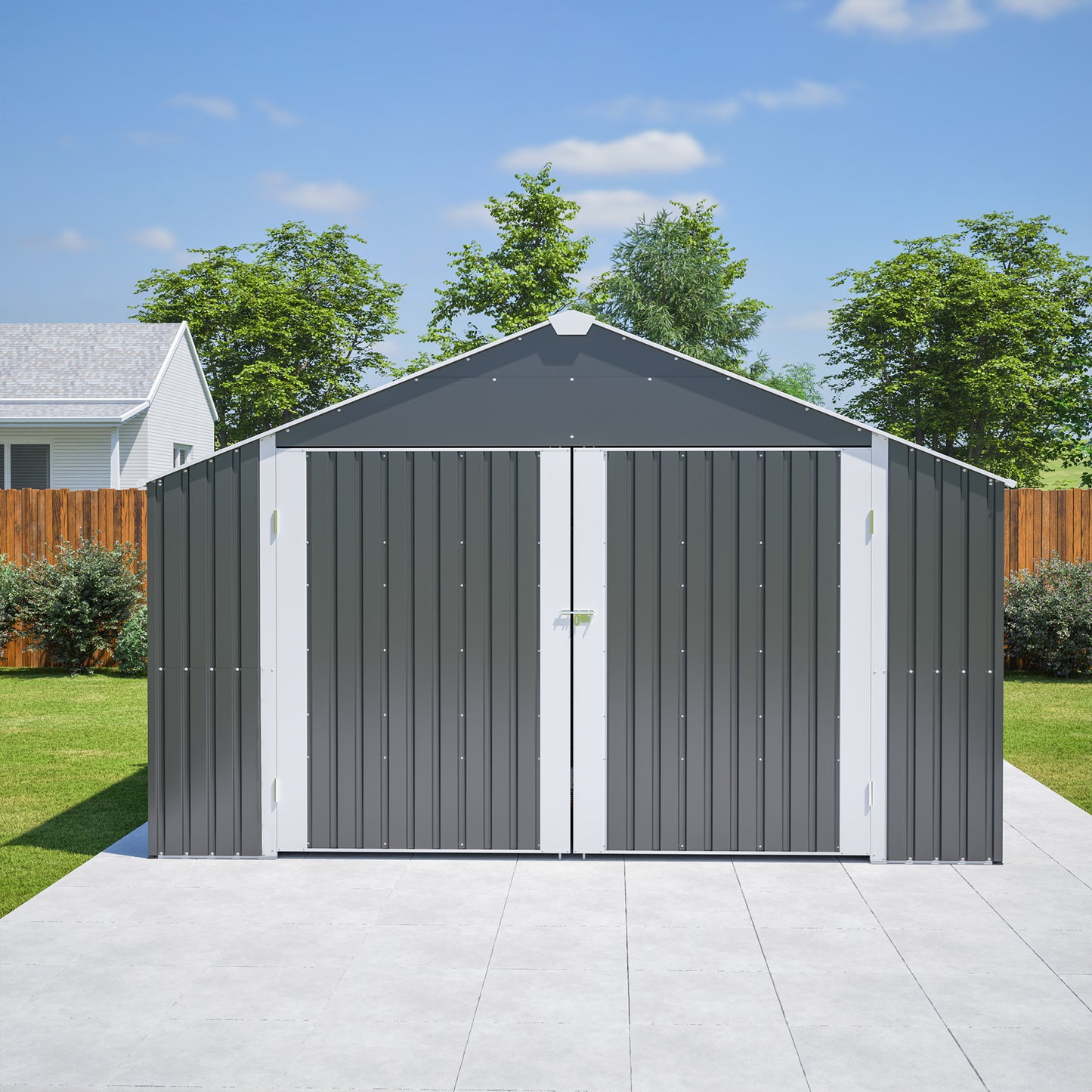 12x20 FT Metal Outdoor Storage Shed - Heavy Duty Garage Shed with Double Doors, 1810 Cu Ft Capacity, All-Weather Protection for Vehicle & Equipment Storage, Black