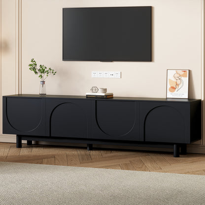 71" Black TV Stand Modern Entertainment Center w/ Arch Doors