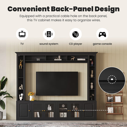 92" Black Entertainment Center TV Wall Unit w/ Bookshelves