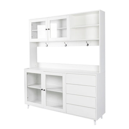 63" White Kitchen Hutch Cabinet Pantry w/ Microwave Shelf