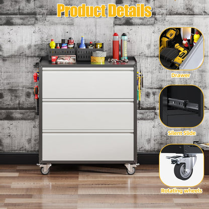 Rolling Tool Chest 3-Drawer Garage Cabinet Black-Grey