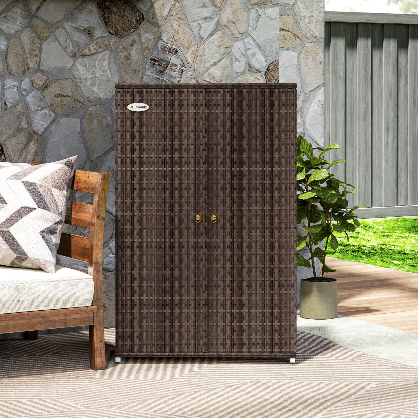 Mixed Brown Rattan Pool Towel Cabinet Outdoor Storage