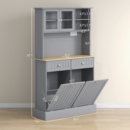 Gray Kitchen Pantry Cabinet with Charging Station & Tilt-Out