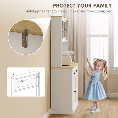 71" Tall White Kitchen Pantry Hutch w/ Countertop & Shelves