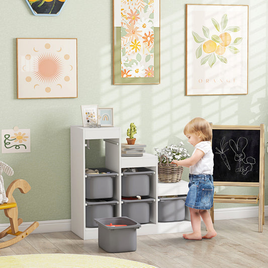 3 Layers Kids Toy Storage Organizer with 6 Storage Bins, Kids Bookshelf for Ages 3-8 Years, Play Room, Bedroom, Gray