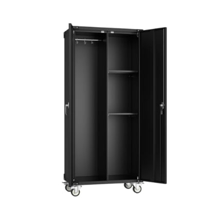 72" Mobile Metal Storage Cabinet with Locking Doors & Adjustable Shelves – Heavy-Duty Steel Garage & Office Cabinet with Casters (Black/White)