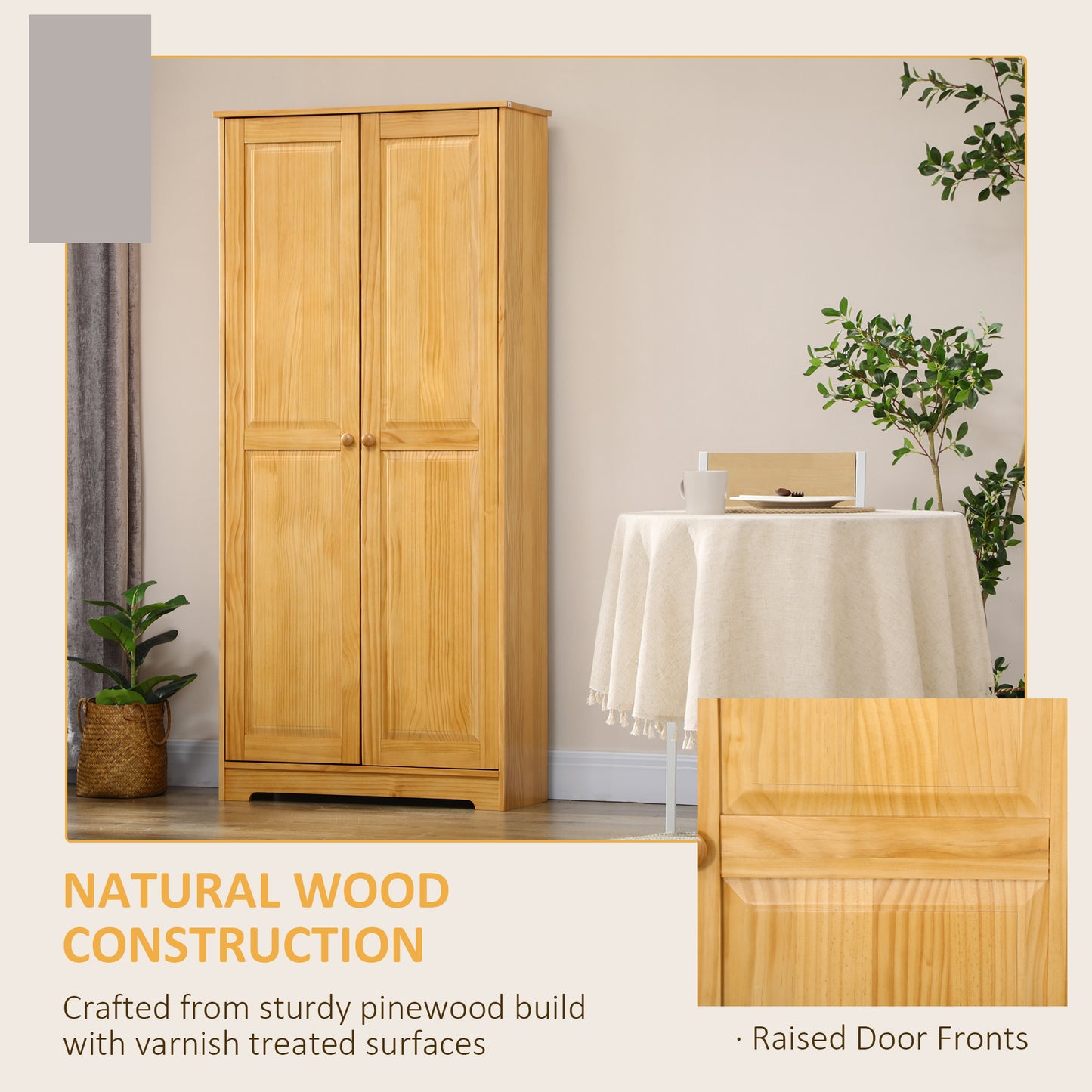 67" Pinewood Kitchen Pantry Cabinet w/ Adjustable Shelves