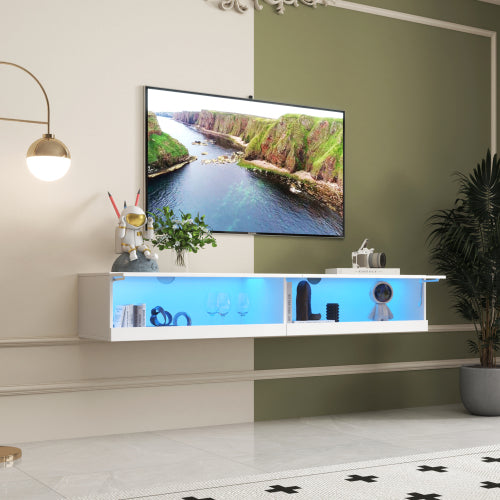 180" Floating TV Stand w/ LED Lights & Charging Station White