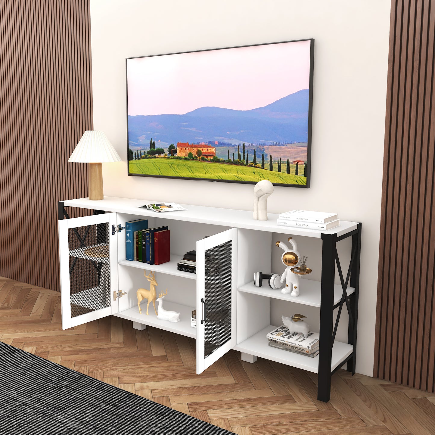70" Industrial Farmhouse TV Stand for 80" TVs White Oak