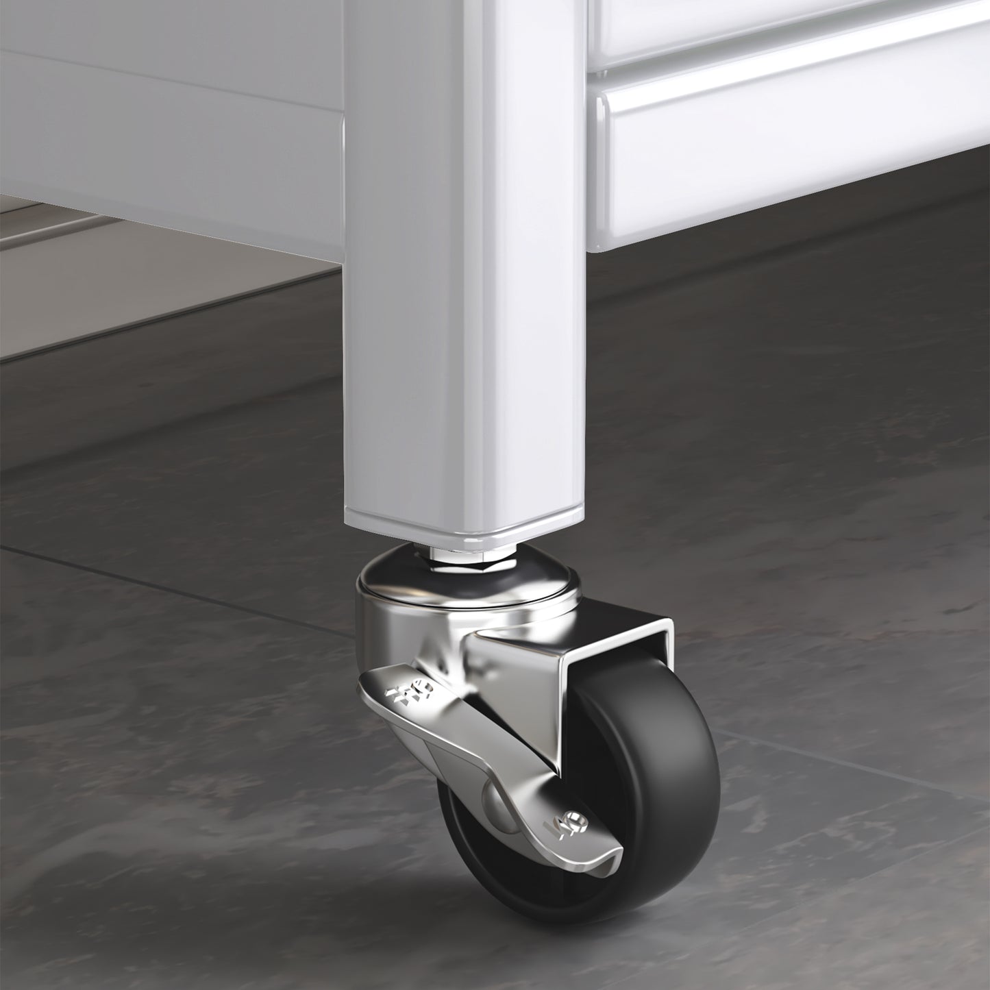 White Floor-to-Ceiling Kitchen Storage Cabinet with Glass Doors - Rolling Microwave Pantry Cabinet with Multilevel Shelves, 360° Wheels & Brakes