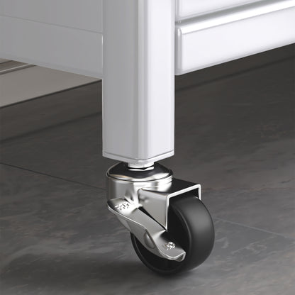 White Floor-to-Ceiling Kitchen Storage Cabinet with Glass Doors - Rolling Microwave Pantry Cabinet with Multilevel Shelves, 360° Wheels & Brakes