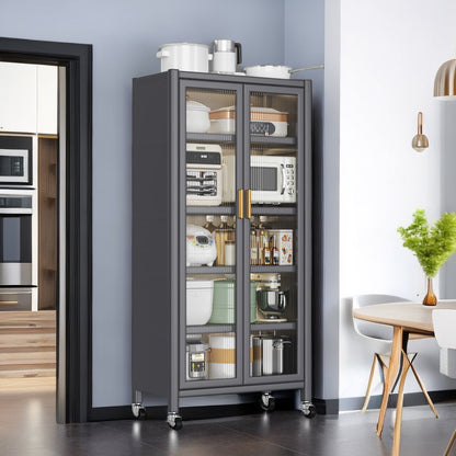 Gray Metal Kitchen Storage Cabinet Microwave Stand w/ Wheels