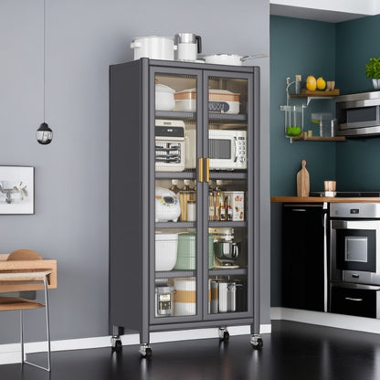 Gray Metal Kitchen Storage Cabinet Microwave Stand w/ Wheels