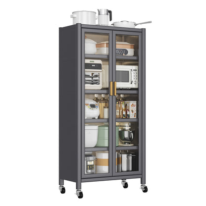 Gray Metal Kitchen Storage Cabinet Microwave Stand w/ Wheels