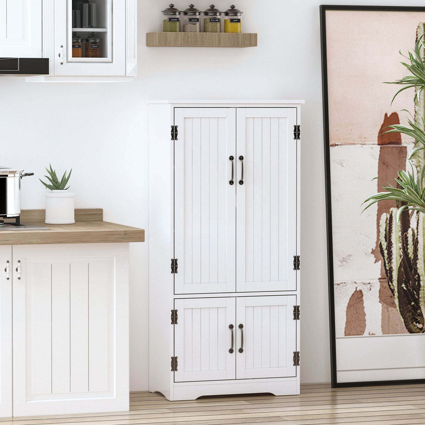 48" Tall White Kitchen Pantry Cabinet w/ Adjustable Shelves