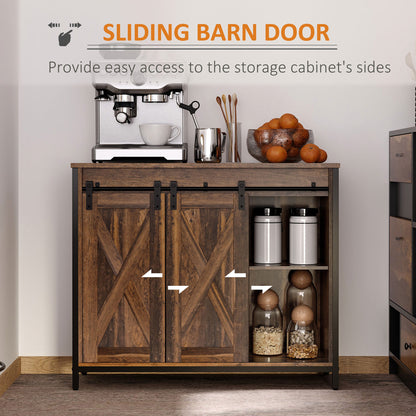 Rustic Brown Sliding Barn Door Buffet Cabinet Sideboard