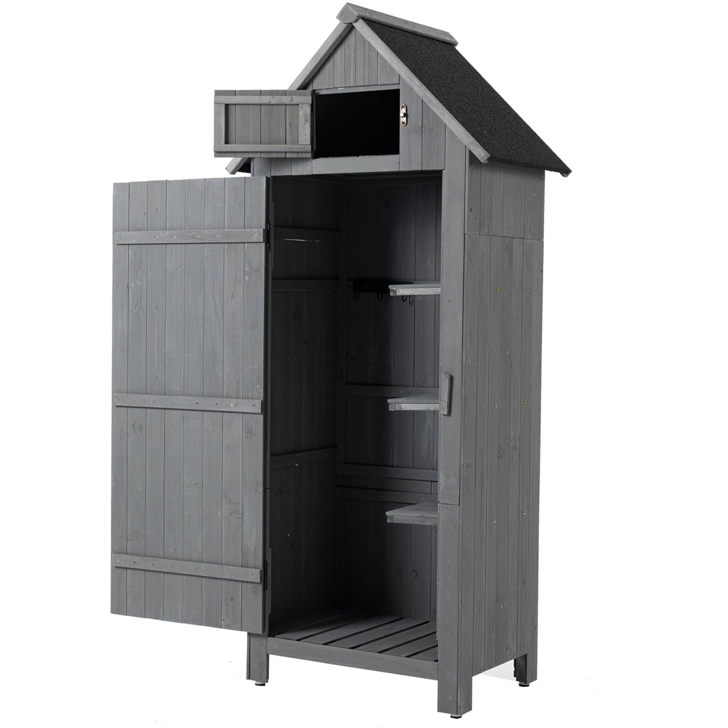70.5" Tall Wooden Garden Shed - Gray Outdoor Storage Cabinet Tool Shed for Patio & Backyard