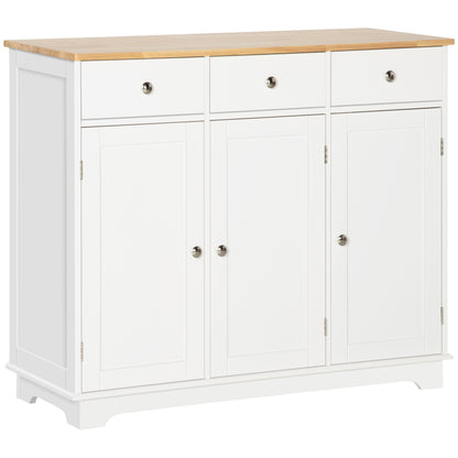 White Sideboard Buffet Cabinet w/ Rubberwood Top & Drawers