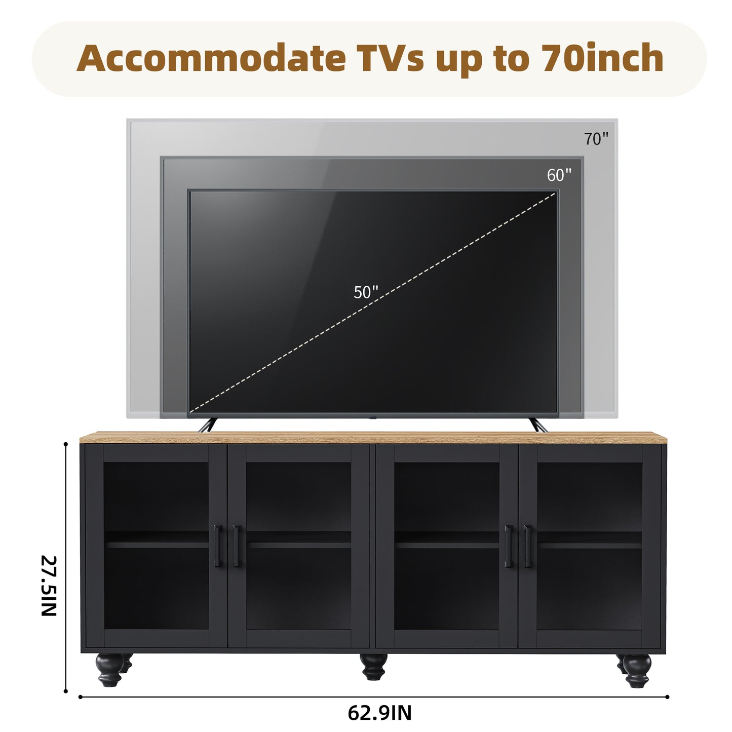 110" Farmhouse TV Stand Entertainment Center w/ Bookshelves Black