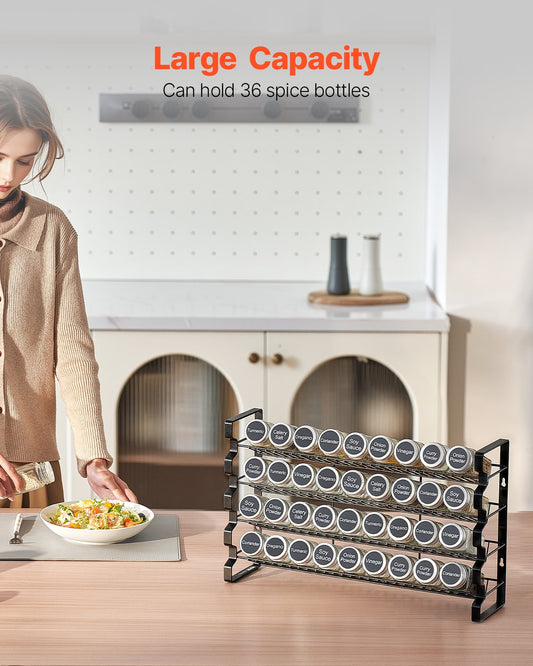 Wall-Mounted Spice Rack Organizer with Labeled Jars – Multi-Tier Metal Storage