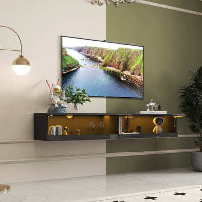 180" Floating TV Stand w/ LED Lights & Charging Station White