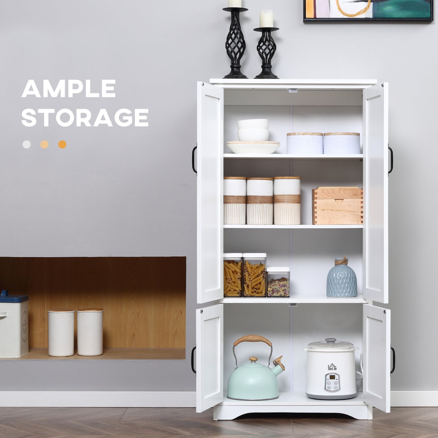 48" Tall White Kitchen Pantry Cabinet w/ Adjustable Shelves