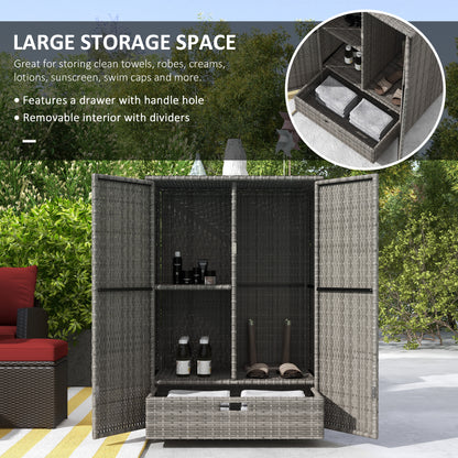 Dark Gray Rattan Pool Towel Cabinet Outdoor Storage