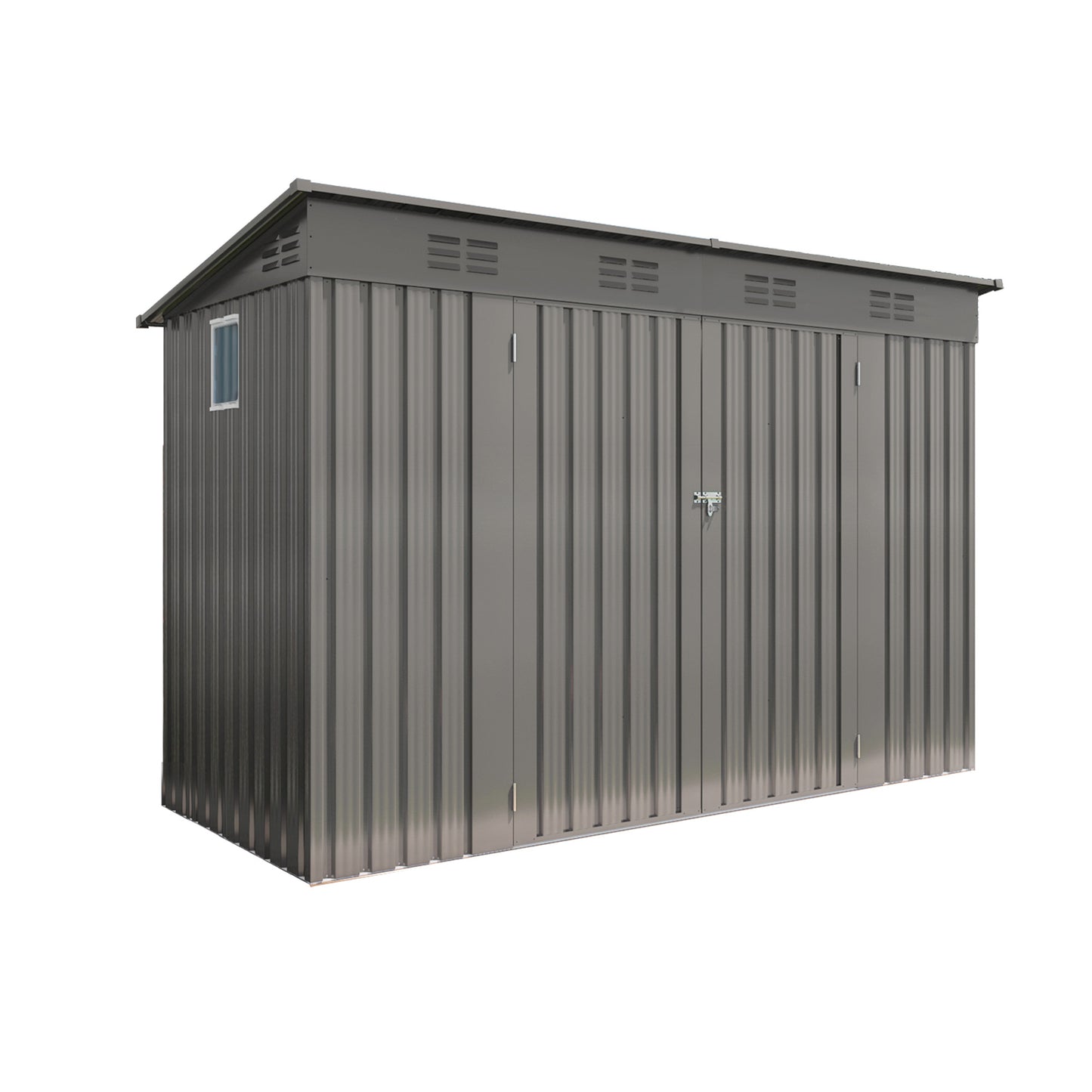4x9 FT Metal Outdoor Storage Shed - Heavy Duty Garden Tool Shed with Sloping Roof, 6 Vents & Double Swing Doors, Gray