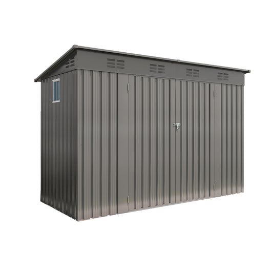 4x9 FT Metal Outdoor Storage Shed - Heavy Duty Garden Tool Shed with Sloping Roof, 6 Vents & Double Swing Doors, Gray
