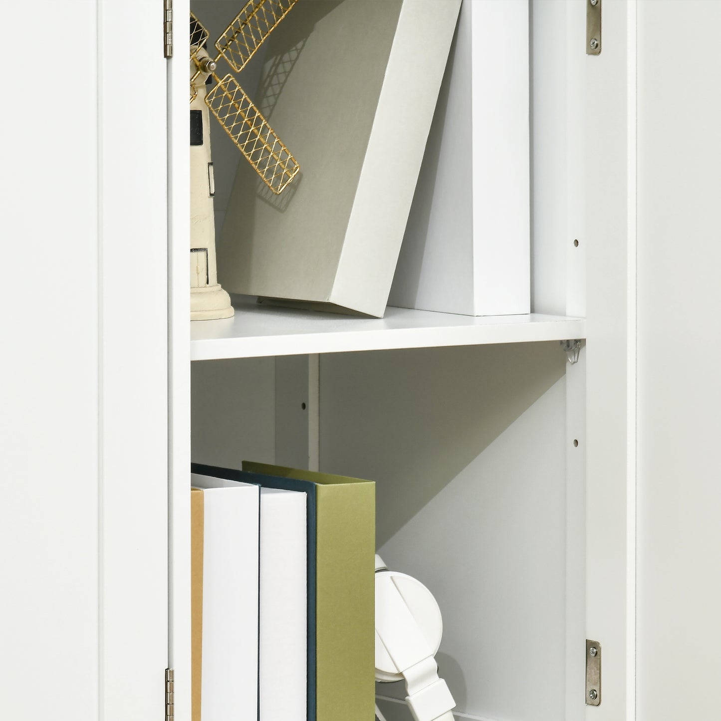 White Sideboard Buffet Cabinet w/ Rubberwood Top & Drawers